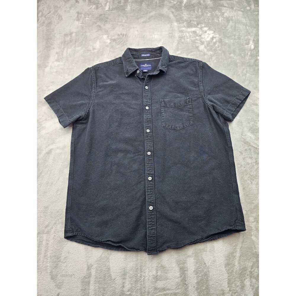 American Eagle Outfitters Mens Large Black Short Sleeve Button Up Casual Shirt